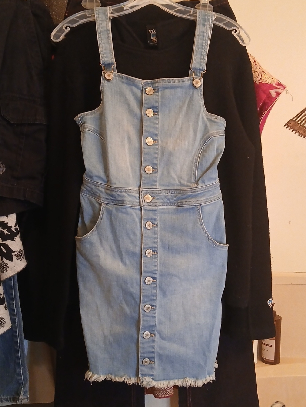 Wax Jean Light Blue Denim Button-Front Overall‎ Dress, Sz.small